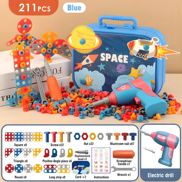 228_PCS_Kids_Electric_Drill_Building_Toy_–_Dinosaur_STEM_Building_Tool_Set-Mosaic_Puzzle_2D_&_3D_Building_Block_Screw_Driver_Kit_for_Kids_|_Engineering_Toy_for_Boys_&_Girls