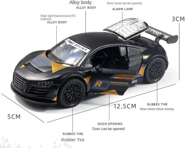 Toybot_1:36_Scale_Audi_R8_Sports_Model_Metal_Car_-_Exclusive_Alloy_Metal_Pullback_Toy_With_Openable_Doors_And_Back_For_Kids