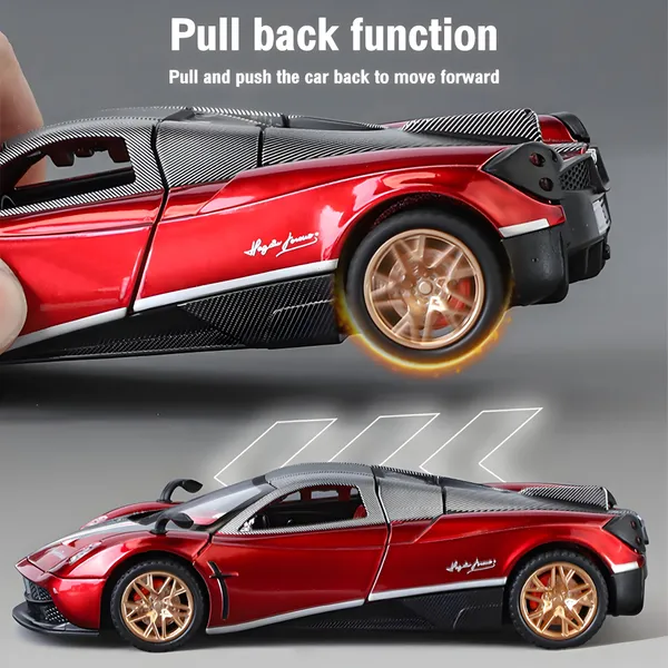 Toybot_1:32_Scale_Die-Cast_Pagani_Sports_Car_-_Premium_Alloy_Metal_Pullback_Toy_with_Openable_Doors,_Hood,_Lights_&_Music_for_Kids_(Pagani_Red)