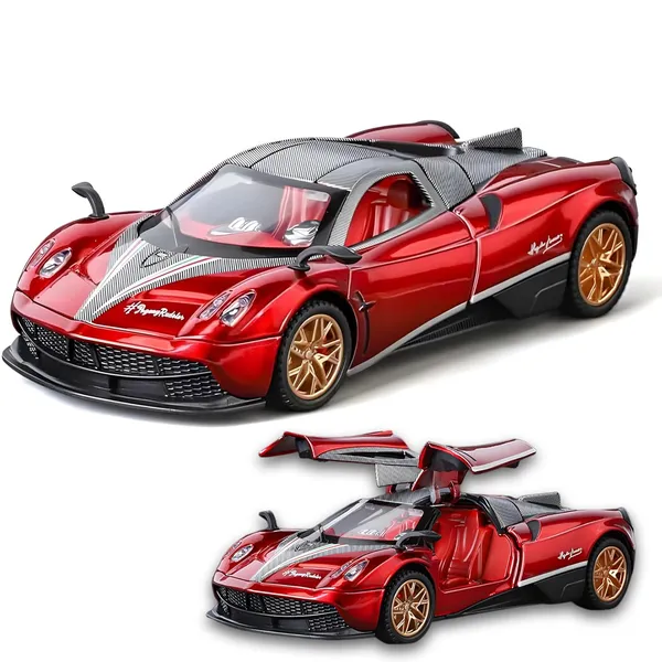 Toybot_1:32_Scale_Die-Cast_Pagani_Sports_Car_-_Premium_Alloy_Metal_Pullback_Toy_with_Openable_Doors,_Hood,_Lights_&_Music_for_Kids_(Pagani_Red)