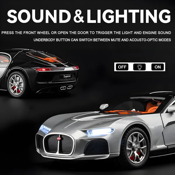Toybot_Bugatti_Atlantic_1:24_Scale_Die_Cast_Model_Car_with_Light_&_Sound,_Openable_Doors,_Hood_&_Trunk,_Pull_Back_Toy_Car_for_Kids_Boys_Girls_&_Collectors