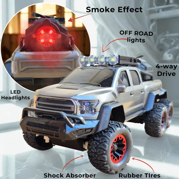 Toybot_Ford_Raptor_Style_RC_Car_with_Smoke_Spray,_LED_Lights_&_4-Way_Remote_Control_–_Rechargeable_Off-Road_Monster_Truck_Toy_Vehicle_for_Kids
