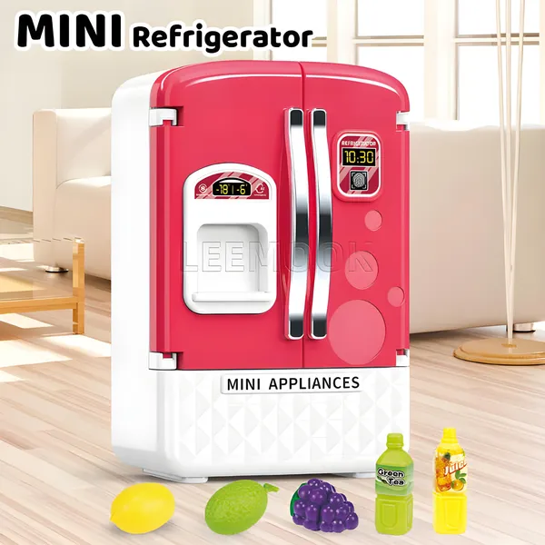 Toybot_Kids_Mini_Dollhouse_Fridge_Miniature_Refrigerator_Mini_Fridge_Toy_with_Food,_Lights,_Music_and_Toy_Fruits_?_Realistic_Kitchen_Appliance_for_Pretend_Play