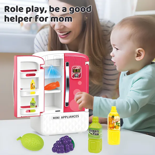 Toybot_Kids_Mini_Dollhouse_Fridge_Miniature_Refrigerator_Mini_Fridge_Toy_with_Food,_Lights,_Music_and_Toy_Fruits_?_Realistic_Kitchen_Appliance_for_Pretend_Play