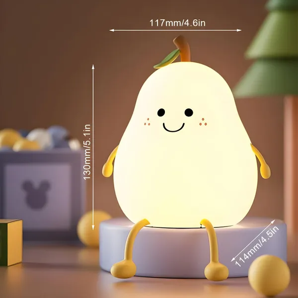 Toybot_Pear_Night_Light_for_Kids_�_Soft_Silicone,_Kawaii-Style,_Tap-Control_Color-Changing_Bedside_Lamp_for_Nursery_&_Kids_Room