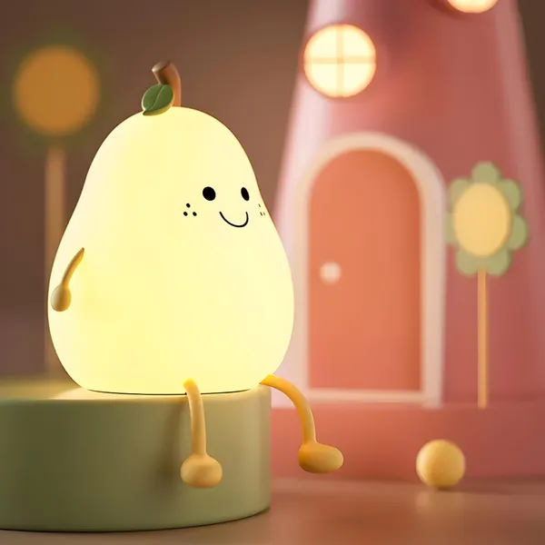 Toybot_Pear_Night_Light_for_Kids_�_Soft_Silicone,_Kawaii-Style,_Tap-Control_Color-Changing_Bedside_Lamp_for_Nursery_&_Kids_Room