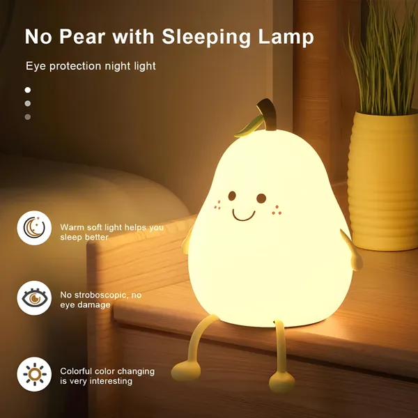Toybot_Pear_Night_Light_for_Kids_�_Soft_Silicone,_Kawaii-Style,_Tap-Control_Color-Changing_Bedside_Lamp_for_Nursery_&_Kids_Room