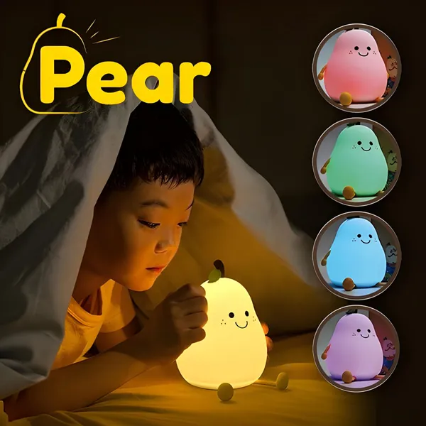 Toybot_Pear_Night_Light_for_Kids_�_Soft_Silicone,_Kawaii-Style,_Tap-Control_Color-Changing_Bedside_Lamp_for_Nursery_&_Kids_Room