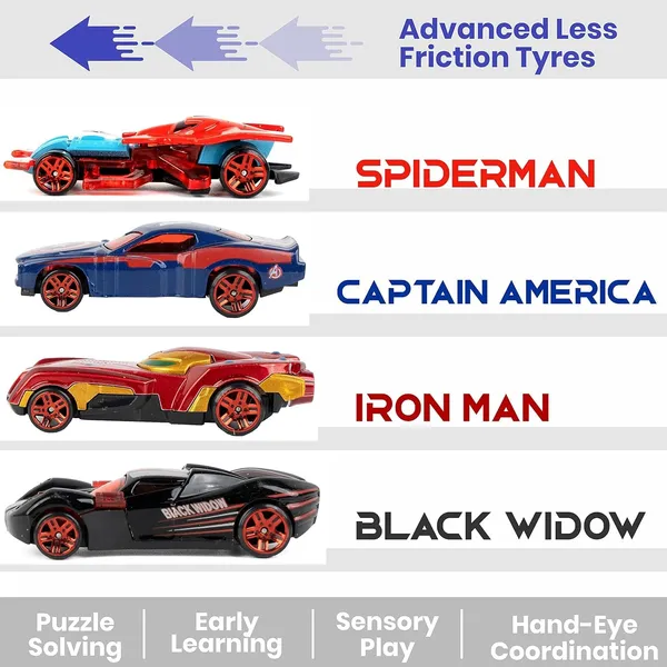 Toybot_Superhero_Diecast_Metal_Toy_Cars,_Set_of_4,_Superhero_Racing_Vehicles_with_Push-N-Go_Feature_Mini_Racing_Cars_for_Toddlers,_Girls_and_Boys_Car_Play_Set_for_Kids