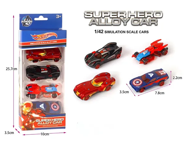 Toybot_Superhero_Diecast_Metal_Toy_Cars,_Set_of_4,_Superhero_Racing_Vehicles_with_Push-N-Go_Feature_Mini_Racing_Cars_for_Toddlers,_Girls_and_Boys_Car_Play_Set_for_Kids