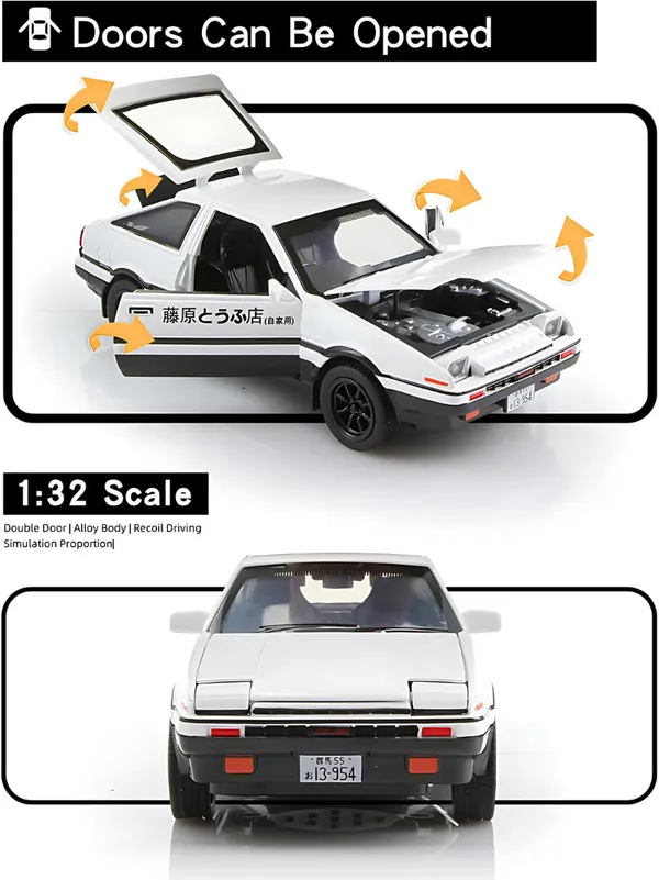 Toybot_1:32_Scale_Toyota_AE86_Initial_D_Model_Car_-_Exclusive_Alloy_Metal_Pullback_Toy_with_Openable_Doors,_Lights,_and_Music_for_Kids