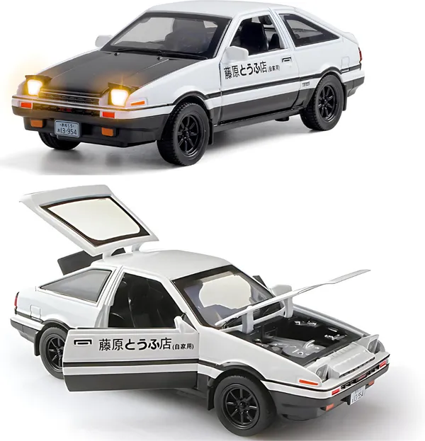 Toybot_1:32_Scale_Toyota_AE86_Initial_D_Model_Car_-_Exclusive_Alloy_Metal_Pullback_Toy_with_Openable_Doors,_Lights,_and_Music_for_Kids