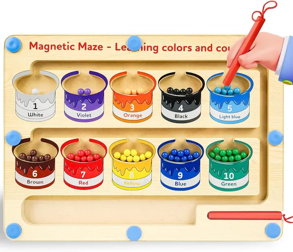 Toybot_Magnetic_Color_and_Number_Maze_Board_Wooden_Magnet_Puzzles_Board,_Fine_Motor_Skills_Toddler_Activities,_Montessori_Gift_for_Boys_Girls_3-5_Years_Old,_Preschool_Busy_Board_for_Kids