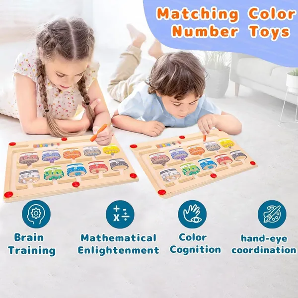 Toybot_Magnetic_Color_and_Number_Maze_Board_Wooden_Magnet_Puzzles_Board,_Fine_Motor_Skills_Toddler_Activities,_Montessori_Gift_for_Boys_Girls_3-5_Years_Old,_Preschool_Busy_Board_for_Kids
