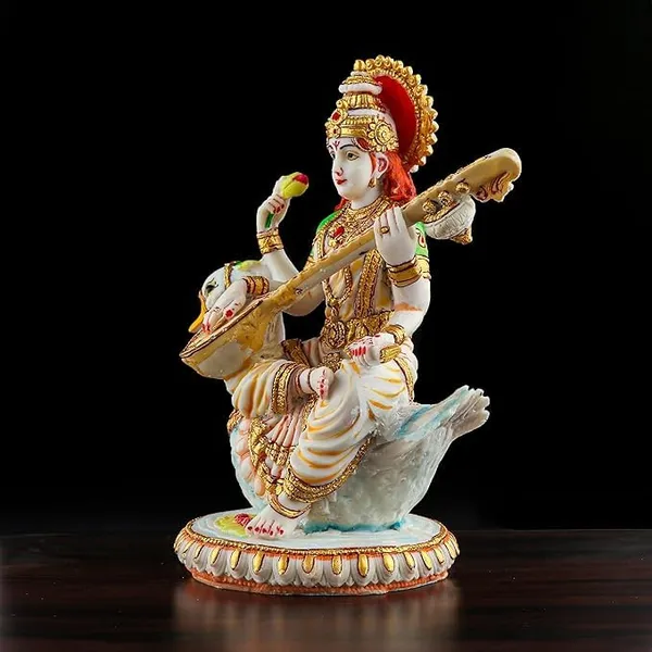 Beautiful_Sitting_Saraswati_for_Home_Decoration-Height-8.5_inches-Marble_Finish-Resin_8.5_inch