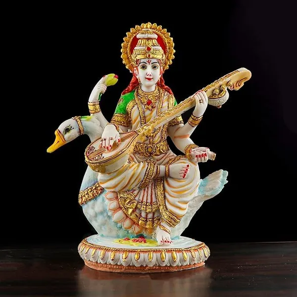 Beautiful_Sitting_Saraswati_for_Home_Decoration-Height-8.5_inches-Marble_Finish-Resin_8.5_inch