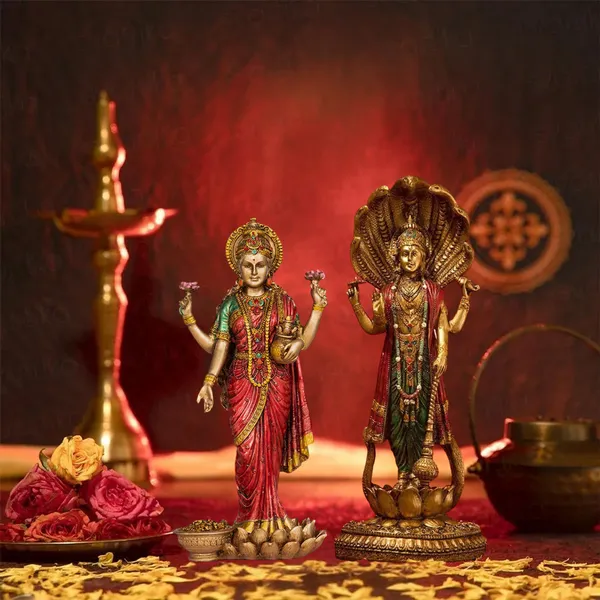 Red_and_Golden_Standing_Lord_Vishnu_ji_with_Sheshnaag_and_Maa_Lakshmi_ji_on_kamal_Idol__12_Inches_and_10_inches|_Antique_Finish_for_Pooja_Room_&_Home_Decor_|_Office_Desk_|_Living_Room_|_Ideal_for_Wedding_&_Housewarming_Gift