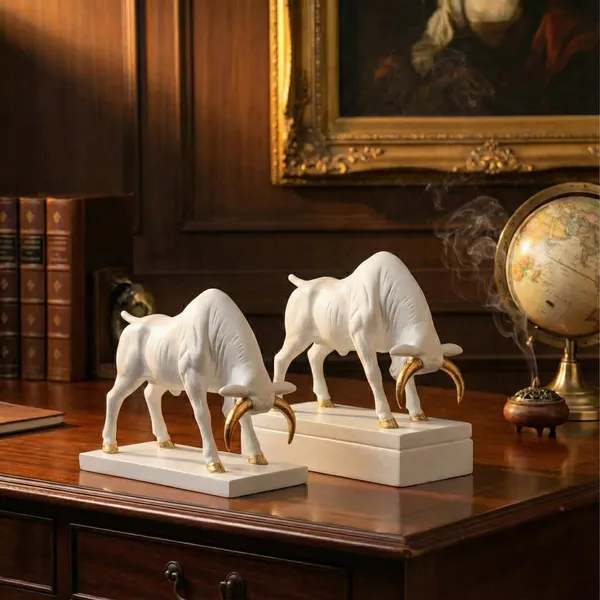 White_Resin_Geometric_Statue_Golden_Bull_Action_Sculpture_Ornament_Abstract_Animal_Figurines_Room_Desk_Decor_(16L_X_15W_X_28H_Centimeters)