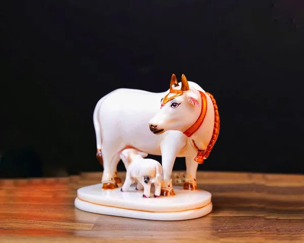 White_Golden_Calf_Statue_in_Marble_Dust,_Holy_Kamdhenu_Cow_Idol,_Showpiece_for_Home_Decor,_Handmade_Divine_Cow,_Mother_Cow_with_Baby_Calf
