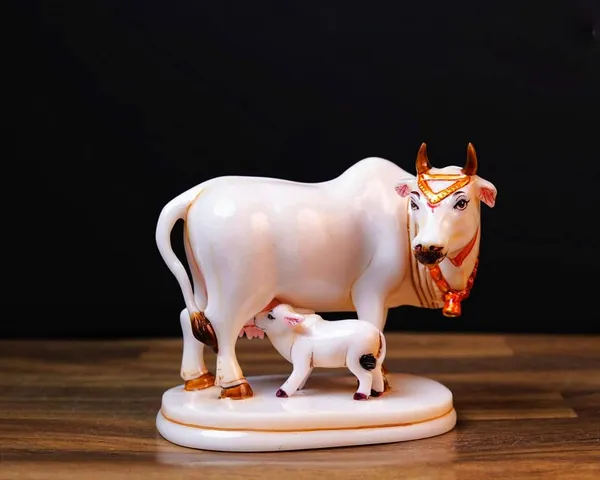 White_Golden_Calf_Statue_in_Marble_Dust,_Holy_Kamdhenu_Cow_Idol,_Showpiece_for_Home_Decor,_Handmade_Divine_Cow,_Mother_Cow_with_Baby_Calf