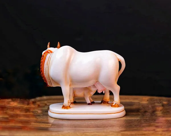 White_Golden_Calf_Statue_in_Marble_Dust,_Holy_Kamdhenu_Cow_Idol,_Showpiece_for_Home_Decor,_Handmade_Divine_Cow,_Mother_Cow_with_Baby_Calf