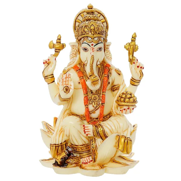 White_&_Golden_God_Ganesh_Ji_Idol_Murti_For_Diwali_Pooja_idols_Gifts__(13L_X_13W_X_18H_Centimeters)