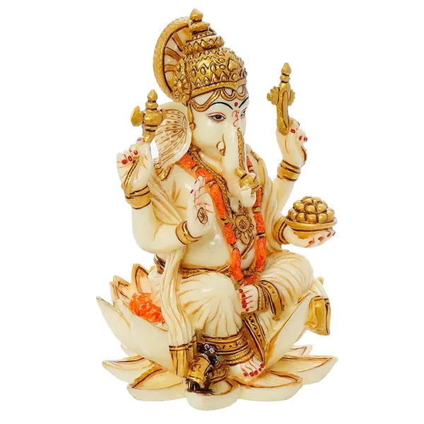 White_&_Golden_God_Ganesh_Ji_Idol_Murti_For_Diwali_Pooja_idols_Gifts__(13L_X_13W_X_18H_Centimeters)