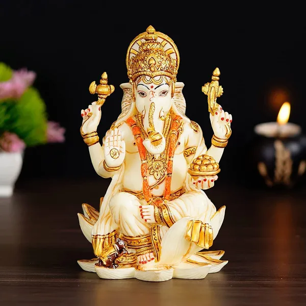 White_&_Golden_God_Ganesh_Ji_Idol_Murti_For_Diwali_Pooja_idols_Gifts__(13L_X_13W_X_18H_Centimeters)
