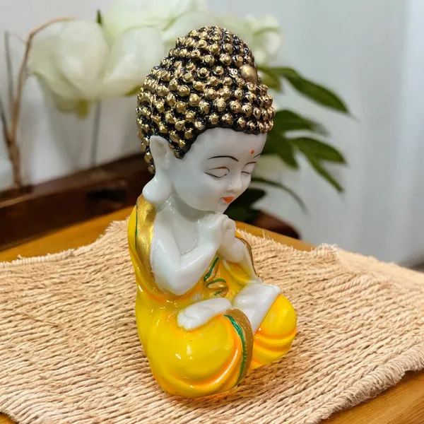 White_&_Yellow_Praying_Baby_Monk_Buddha_At_Peace