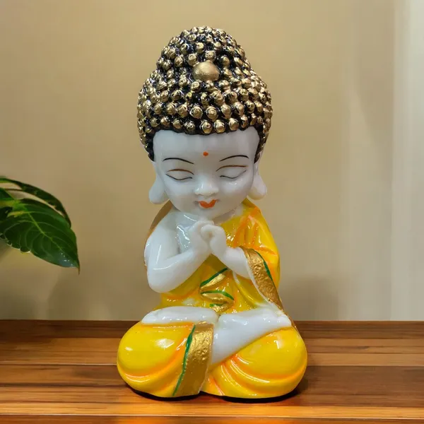 White_&_Yellow_Praying_Baby_Monk_Buddha_At_Peace