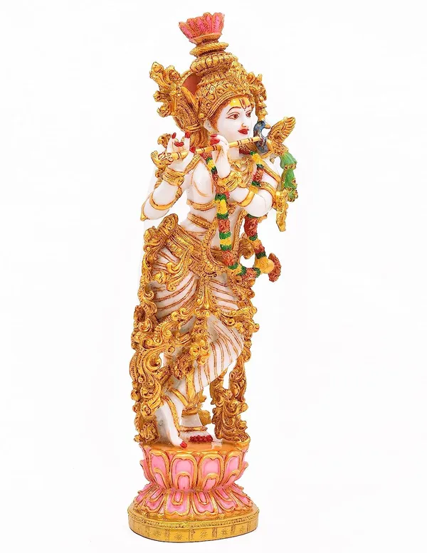 White_and_Golden_Lord_Krishna_idol_murti_for_Pooja_Mandir_Idols_and_Gift_(14Hx4W_Inch)