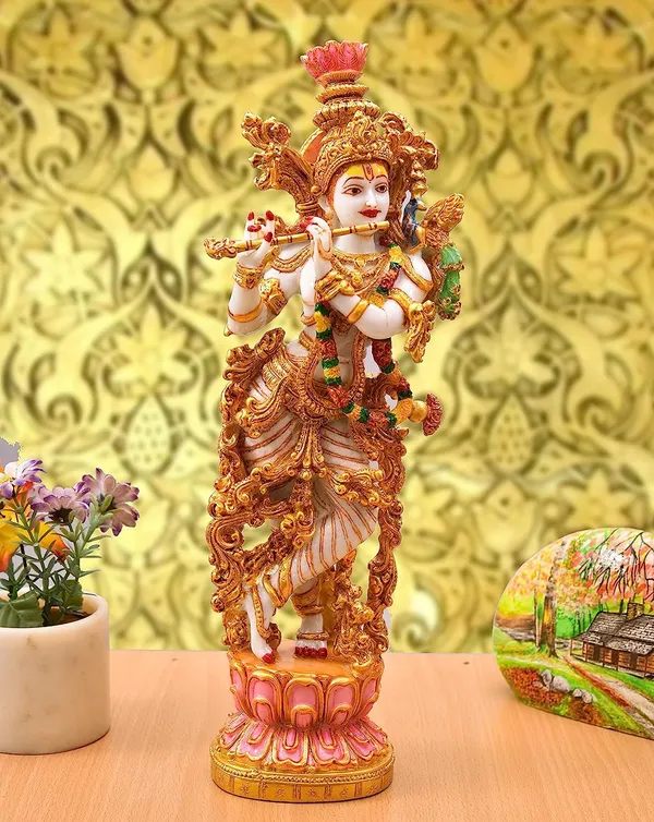White_and_Golden_Lord_Krishna_idol_murti_for_Pooja_Mandir_Idols_and_Gift_(14Hx4W_Inch)