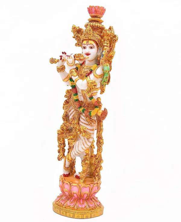 White_and_Golden_Lord_Krishna_idol_murti_for_Pooja_Mandir_Idols_and_Gift_(14Hx4W_Inch)