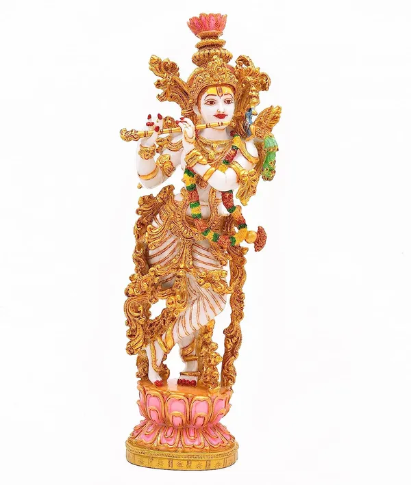 White_and_Golden_Lord_Krishna_idol_murti_for_Pooja_Mandir_Idols_and_Gift_(14Hx4W_Inch)