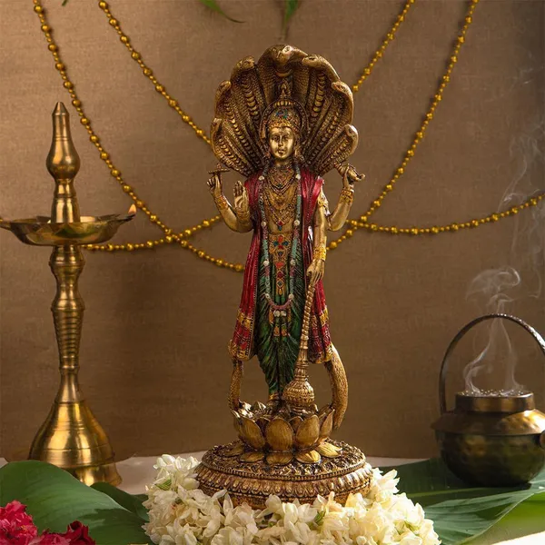 Red_and_Golden_Standing_Lord_Vishnu_ji_with_Sheshnaag_and_Maa_Lakshmi_ji_on_kamal_Idol__12_Inches_and_10_inches|_Antique_Finish_for_Pooja_Room_&_Home_Decor_|_Office_Desk_|_Living_Room_|_Ideal_for_Wedding_&_Housewarming_Gift