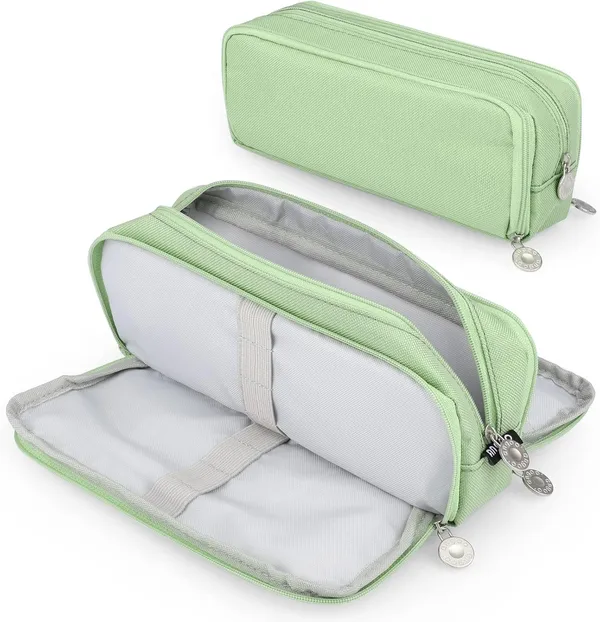 Green_Large_Capacity_Pencil_Case_with_3_Compartments_for_Girl_Boy_(21.5_X_7_X_9_Cm)