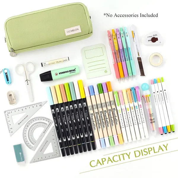 Green_Large_Capacity_Pencil_Case_with_3_Compartments_for_Girl_Boy_(21.5_X_7_X_9_Cm)