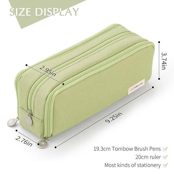 Green_Large_Capacity_Pencil_Case_with_3_Compartments_for_Girl_Boy_(21.5_X_7_X_9_Cm)