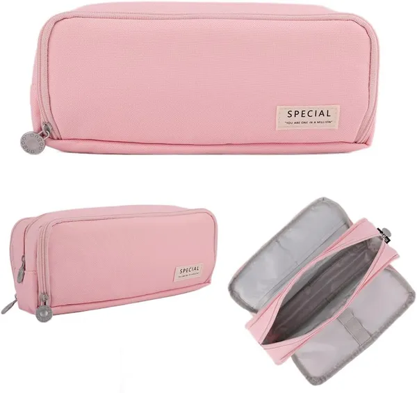 Pink_Large_Capacity_Pencil_Case_with_3_Compartments_for_Girl_Boy_(21.5_X_7_X_9_Cm)