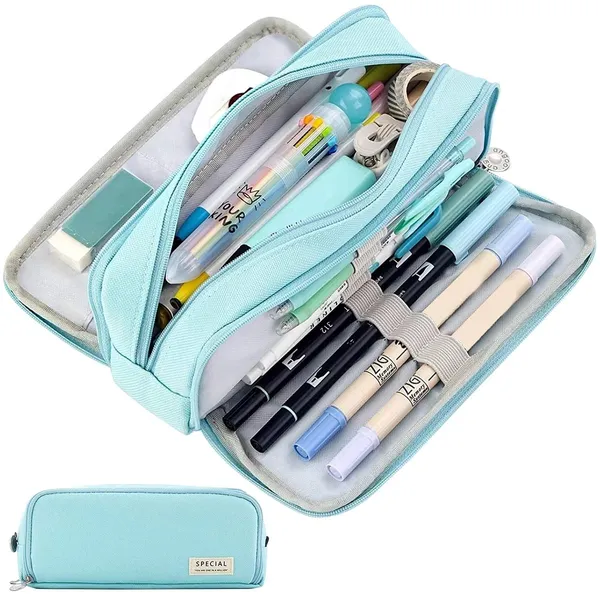 Sky_Blue_Large_Capacity_Pencil_Case_with_3_Compartments_for_Girl_Boy_(21.5_X_7_X_9_Cm)