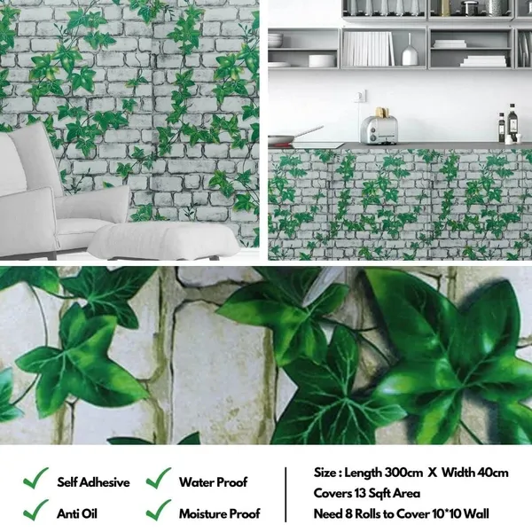White_&_Green_Stone_with_Veins_Self_Adhesive_Leaf_Wallpaper_(Ã¢â‚¬Å½45L_X_500W_Cm)