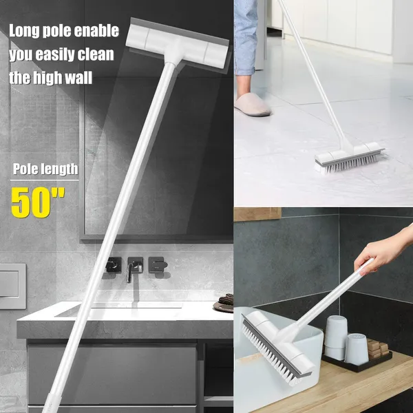 White_2_in_1_Bathroom_Cleaning_Brush_with_Wiper_Floor_Scrub_Brush_with_Long_Stainless_Steel_Handle_(Ã¢â‚¬Å½25L_X_6W_X_106H_Cm)