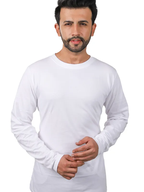 White_100%_Cotton_Full_Sleeves_Round_Neck_Undershirt