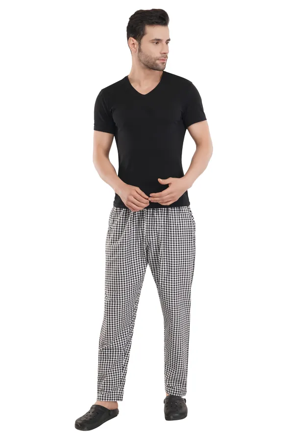 Black_And_White_Chessboard_100%_Madras_Cotton_Lounge_Wear_Pyjamas_For_Men