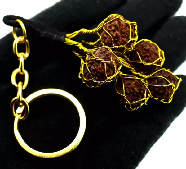 7_Pcs_Rudraksha_Beads_Key_Chain_Handmade_Spiritual_Key_Ring
