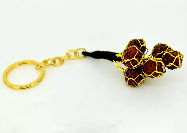 7_Pcs_Rudraksha_Beads_Key_Chain_Handmade_Spiritual_Key_Ring