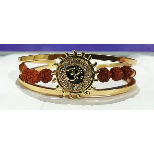 Gold_plated_Om_Sun_Rudraksha_with_Studded_Stone_Adjustable_Kada_Bracelets_for_Men_and_Women
