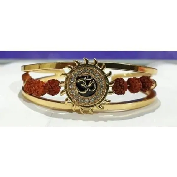 Gold_plated_Om_Sun_Rudraksha_with_Studded_Stone_Adjustable_Kada_Bracelets_for_Men_and_Women