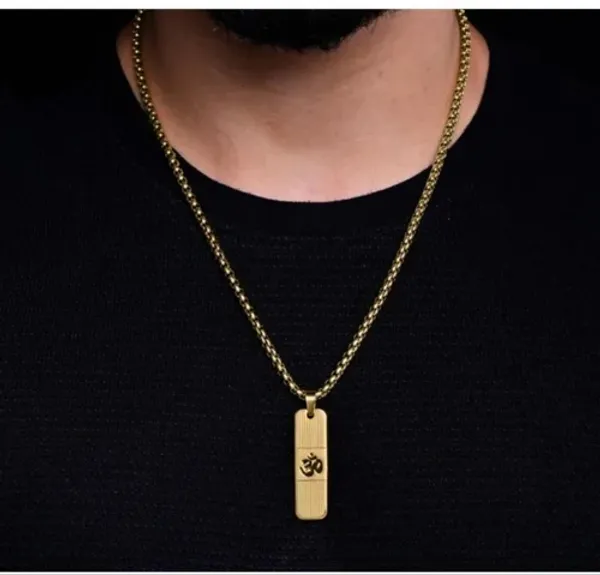 Om_design_necklace_chain_with_pendant_Gold-plated_Plated_Stainless_Steel_Necklace_Set