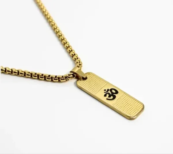 Om_design_necklace_chain_with_pendant_Gold-plated_Plated_Stainless_Steel_Necklace_Set